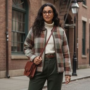 Electric Grandpa Plaid Wool Blend Zip Harrington Jacket